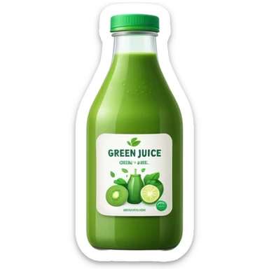 green juice in clear bottle with label sticker