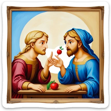 A deepfake Renaissance painting arguing with itself sticker