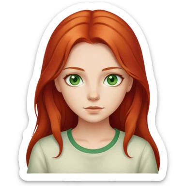 Girl with middle part long red hair and green eyes cream shirt sticker