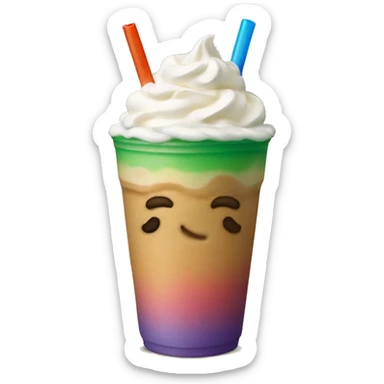 Rainbow Frappuccino drink with whipped cream and straw sticker