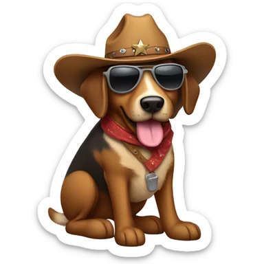 Brown dog with cowboy hat and boots with sunglasses  sticker