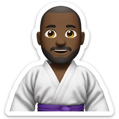 dark-skinned man with a thin beard and short hair, dressed in a jiu-jitsu kimono and a purple belt sticker