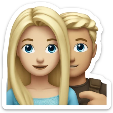 a blond guy with a crop hairstyle and blue eyes and a blonde girl with long hair and blue eyes sticker