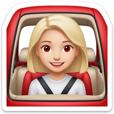 smiling girl inside car red interior sticker