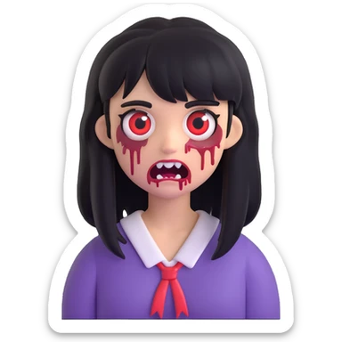 scary zombie girl emoji, medium black hair with bangs sticker