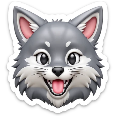 3D-style gray wolf or cat-like character emoji, silly tongue-out goofy reaction, clean and glossy, inspired by TenSquared logo sticker