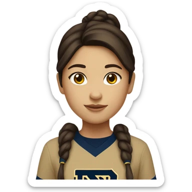 Ling brown haired  fair skinned girl wearing a Notre Dame shirt sticker