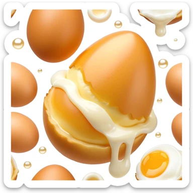 3D rendered Hong Kong egg puffs (鸡蛋仔) with condensed milk drizzle, authentic egg-shaped bubble pattern, golden bubbles with white drizzle, hyper-realistic texture, glossy finish sticker