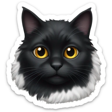 fluffy black cat with white spot on nose sticker