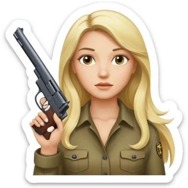 blonde long haired rockstar holding a gun sticker