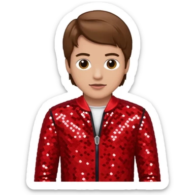Michael Graham from Boyzone with brown hair, light skin, red sequin outfit sticker