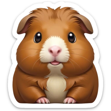 Cinematic Cute Brown Guinea Pig Portrait Emoji, Head tilted playfully and inquisitively, showcasing a velvety brown coat with a natural sheen, round, sparkling dark eyes filled with curiosity, Simplified yet irresistibly adorable features, highly detailed, glowing with a warm, friendly glow, high shine, affectionate and lively, stylized with a touch of whimsy, bright and endearing, soft glowing outline, capturing the essence of a mischievous yet loving guinea pig, so playful it feels like it could nuzzle out of the screen into your arms! sticker