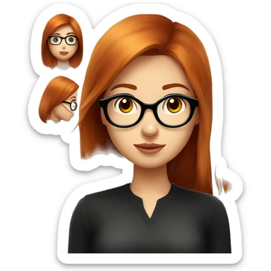 Fille rousse cheveux longs lisse lunettes ronde noire yeux  sticker