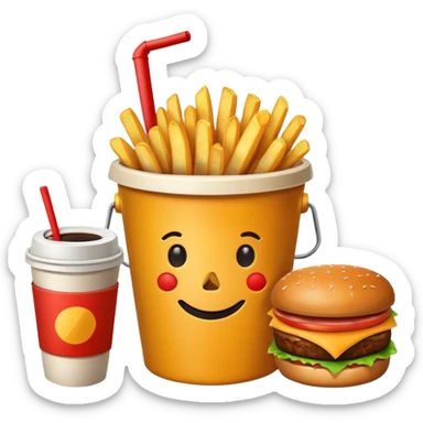 ganarate a emogi a bucket of food with pizza buerger coffee add fries cold coffe to sticker