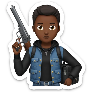 YN wearing all black, designer bookbag, holding a pistol with extended mag, designer jeans sticker