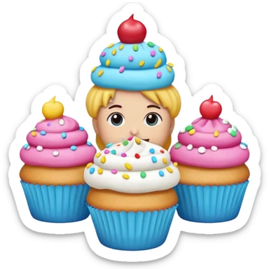 A 3D cartoon poster advertising cupcakes, with bright colors and clean typography, Memoji-style. sticker