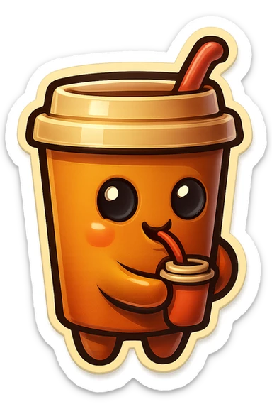 Tall coffee cup, amused, drinking coffee with straw, looking sideways sticker