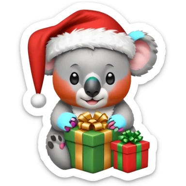 Koala with a santa hat and presents around him sticker