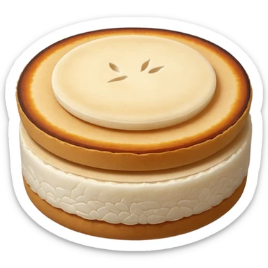 round flat rice cake, lightly toasted surface, sticker