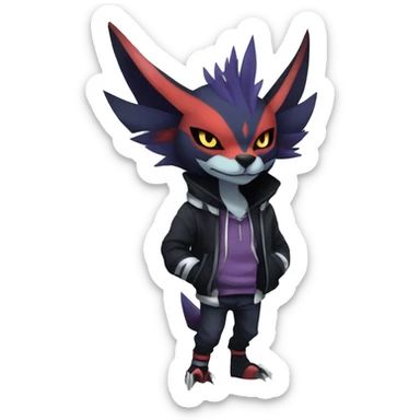 Cool Anthro Dark Absol-Noivern-Quilava-Litten-Pokémon with edgy stripes hoodie spiked collar punk Full Body sticker