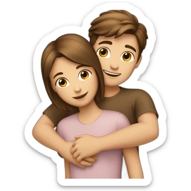 boy-brown-hair hug girl with brown-hair sticker