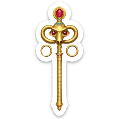 Ancient Egyptian gold staff-scepter with a man evil serpent head on top with ruby eyes  sticker
