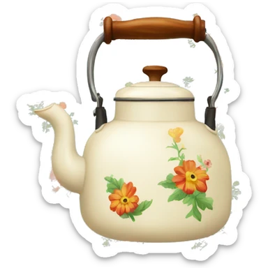 Vintage kettle with flowe design sticker