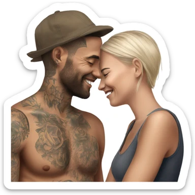 Intimate conversation between realistic lightly tattooed model couple happy sticker