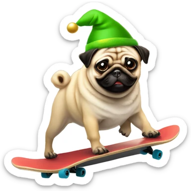 Pug on a skateboard wearing an elf hat while dancing  sticker
