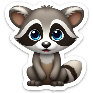 a baby raccoon with brown eyes  and with a blue heart in his hands sticker