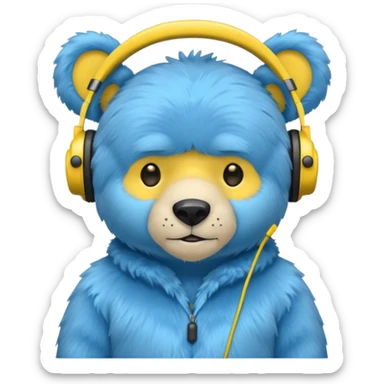 blue bear with yellow headphones sticker