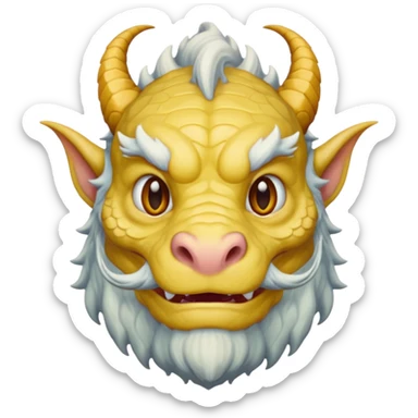 a wise, elderly dragon with a white beard, wrinkled face, and aged scales, emoji style sticker