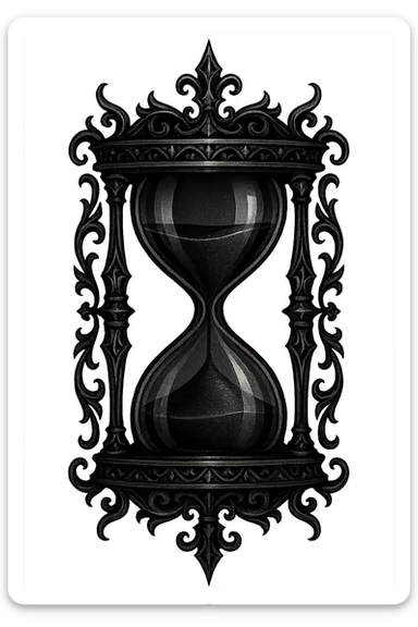 gothic hourglass, black and silver, dramatic and stylish, no background sticker