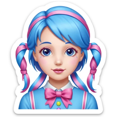 candy girl from candyland very long blue pink mixed candy hair with ribbon and  sticker
