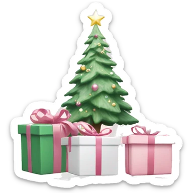 Light pink Christmas gifts under a white Christmas tree  sticker