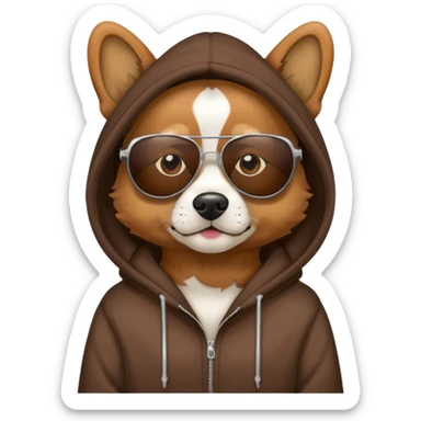 Dog wearing a hoodie and sun glasses sticker