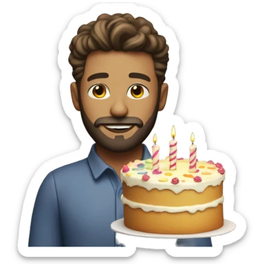 realistic male portrait with beard with a birthday cake in front sticker