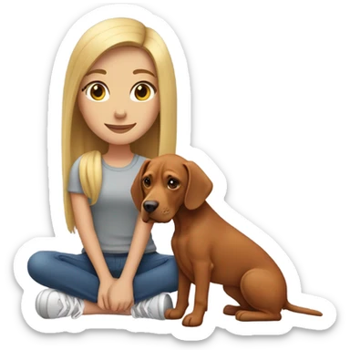 A girl with blonde hair with her vizla/ridgeback dog sticker