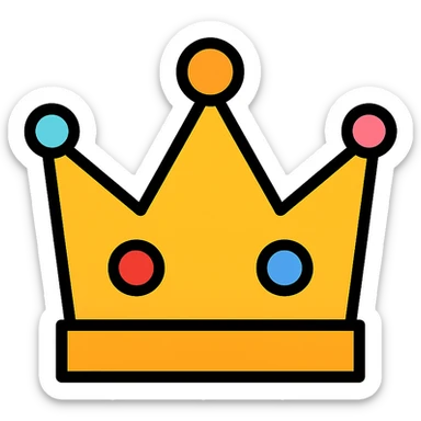 vector icon of a gold crown with colorful accents, elegant and minimalist flat design, award badge style, 2D flat vector, trending icon look, soft shadows, no text, commercial use, isolated on white background sticker