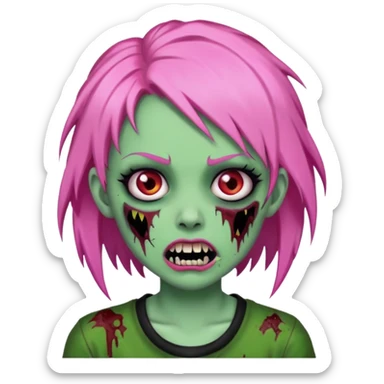 zombie girl with pink, black and green hair with fangs sticker
