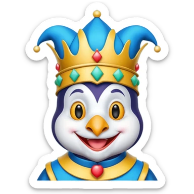 crazy colorful puppy penguin jolly joker, medieval, vintage, court jester, mac os icon, blue color sticker