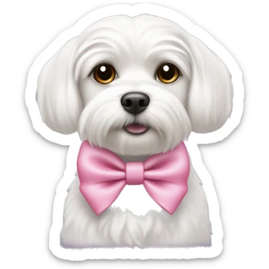 A white Maltese dog with a mini pink bow on her head sticker