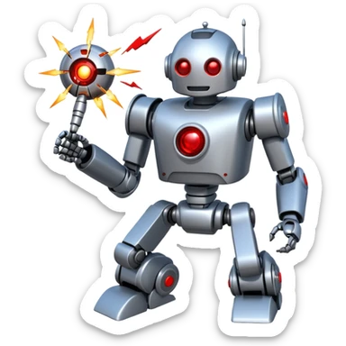 new character...robot being hit with a red beam by a flying robot sticker