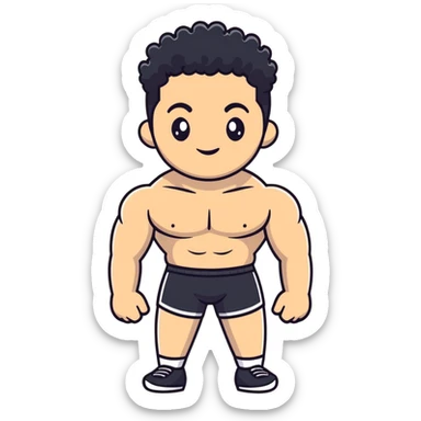 shirtless male athlete with white skin and moderately curly black hair on top with shaved sides sticker