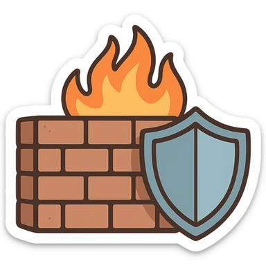 network firewall with shield and flames sticker