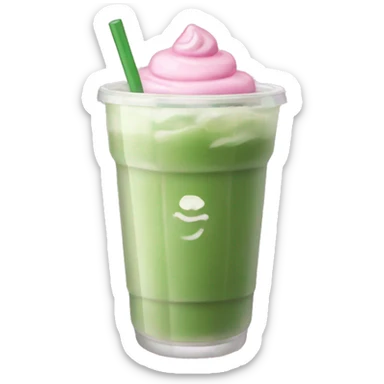 Iced matcha latte in a transparent pink cup sticker