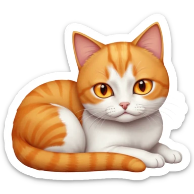full body angry tiny short hair ginger and white cat with orange eyes lying down sticker