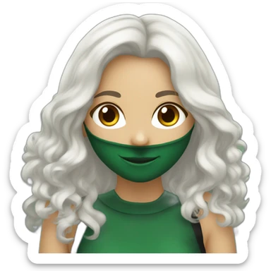 Emoji chica de tez blanca, slytherin con el pelo negro y largo, ojos cafes y sonriendo sticker