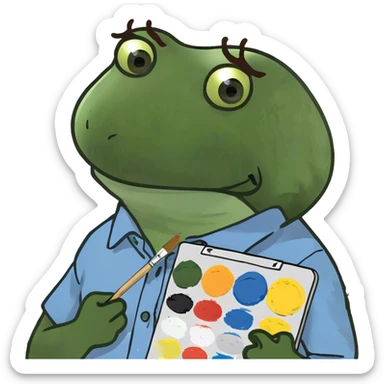 in a bob ross costume sticker