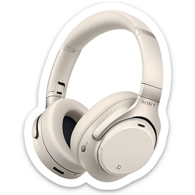 White Sony WH-1000XM4 headphones with minimal design, over-ear style with subtle Sony branding sticker